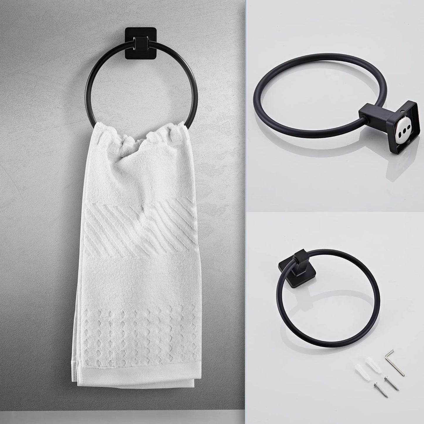 Matte Black Bathroom Hardware Set 4 Pieces,Towel Bar Set Stainless Steel Wall Mounted, Includes 16In Hand Towel Bar, Towel Ring, Robe Towel Hooks,Toilet Paper Holder, Bathroom Towel Rack Set
