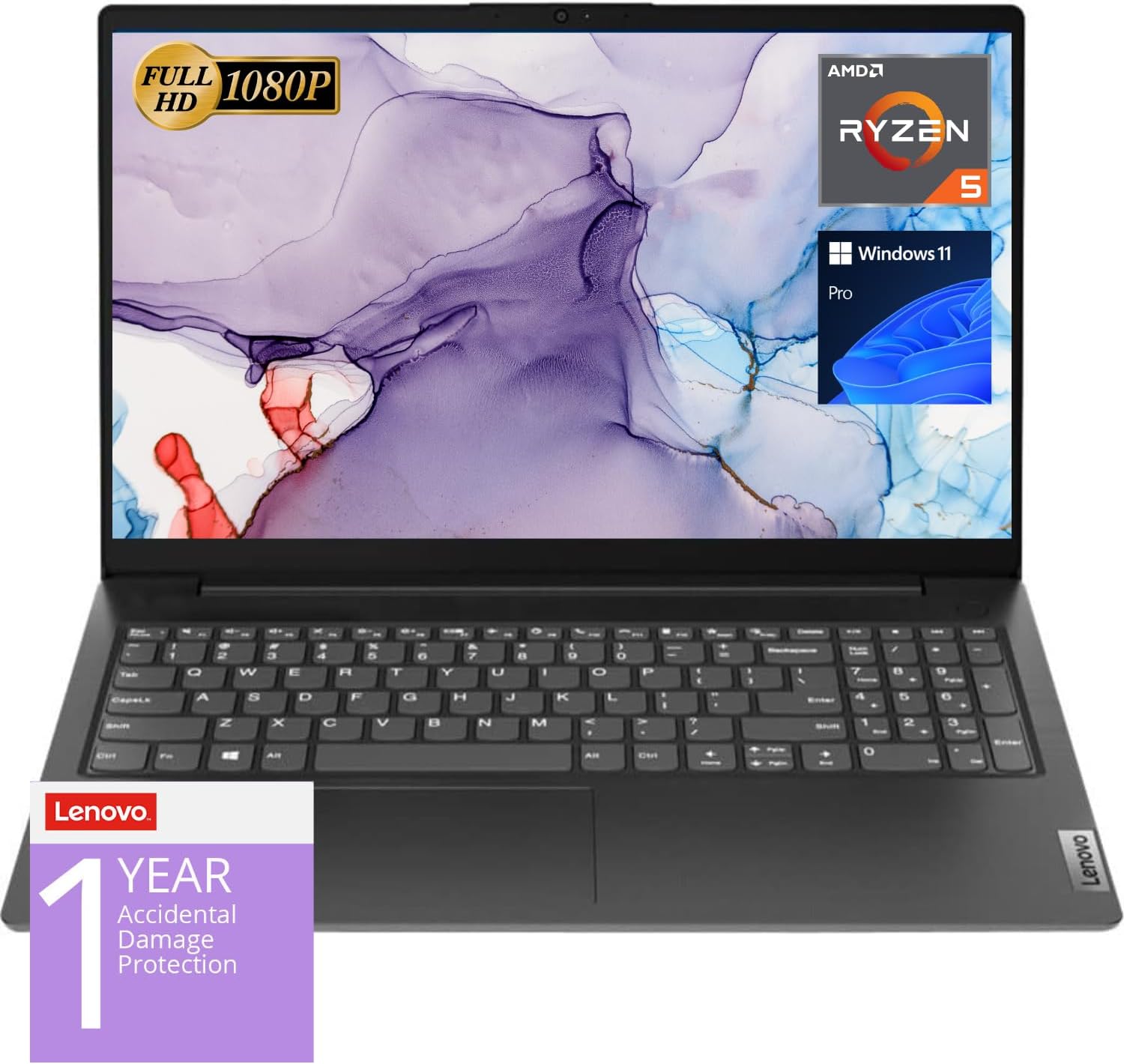 Lenovo V15 Laptop, 15.6" FHD Display, AMD Ryzen 5 5500U Hexa-core Processor (Beat Intel i7-1065G7), 16GB RAM, 512GB SSD, HDMI, RJ45, Numeric Keypad, Wi-Fi, Windows 11 Pro, Black