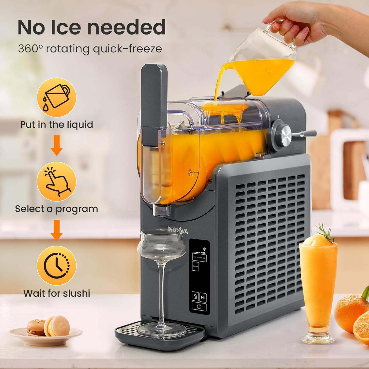 Slushie Machine, No Ice Needed, 68 oz INOVIVA Slushy Machine for Home with Self-Cleaning Function, Professional Frozen Drink Maker, 5 Preset Programs, Frozen Margaritas, Frappés, Milkshake, and More