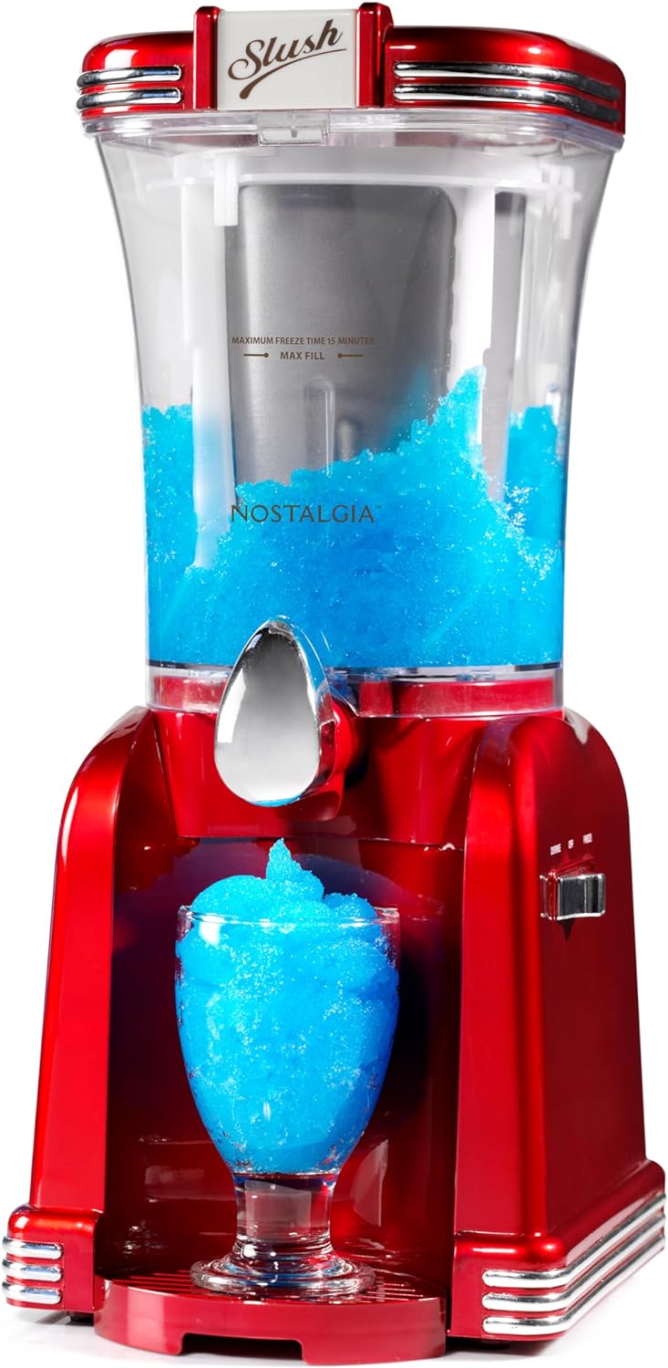 Nostalgia Frozen Drink Maker and Margarita Machine for Home - 32-Ounce Slushy Maker with Stainless Steel Flow Spout - Easy to Clean and Double Insulated - Retro Red