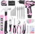 FASTPRO 175-Piece 12V Pink Drill Set, Cordless Lithium-ion Driver and Tool Kit, House Repairing Tool with 12-Inch Storage Bag, For DIY, Home Maintenance.