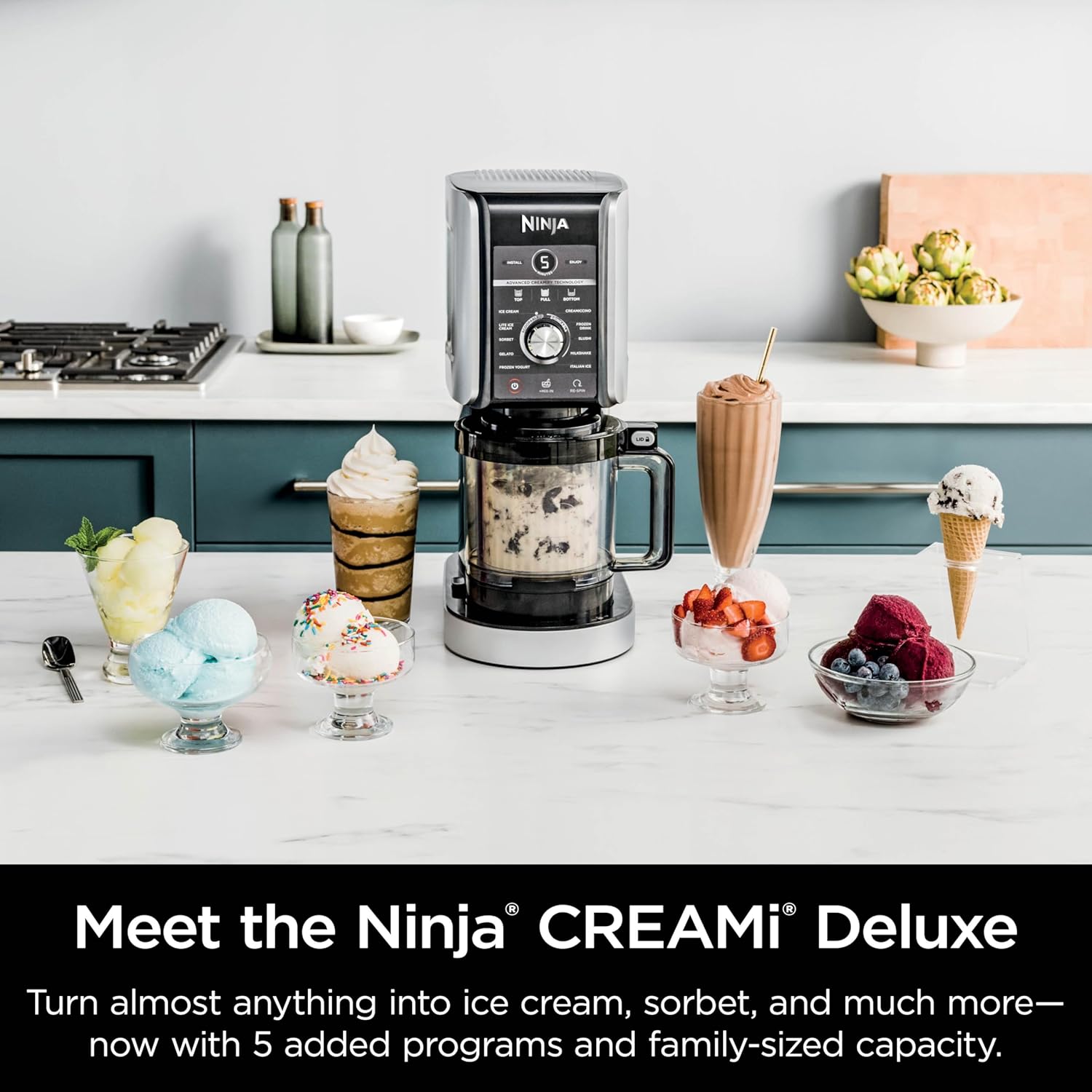 Ninja CREAMi Deluxe Ice Cream & Frozen Treat Maker for Ice Cream, Sorbet, Milkshakes, Frozen Yogurt, & More, 11-in-1, XL Capacity, Silver, Includes (2) Family-Sized 24 oz. Tubs