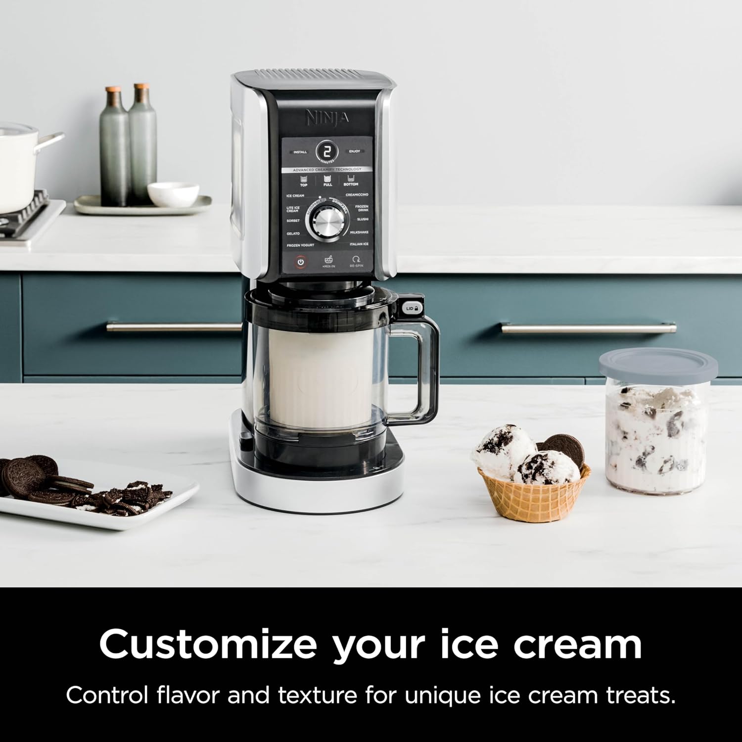 Ninja CREAMi Deluxe Ice Cream & Frozen Treat Maker for Ice Cream, Sorbet, Milkshakes, Frozen Yogurt, & More, 11-in-1, XL Capacity, Silver, Includes (2) Family-Sized 24 oz. Tubs