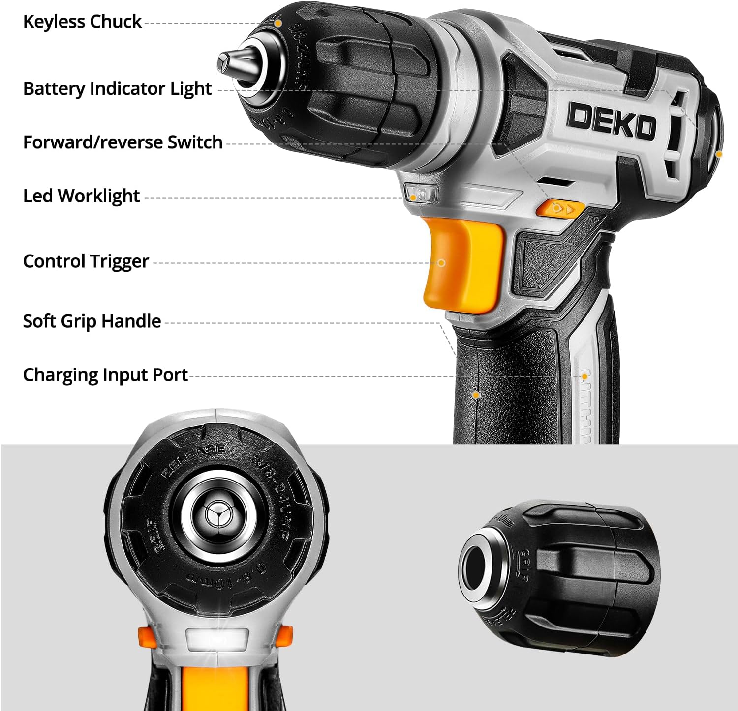 DEKOPRO Tool Set：Tool Kit with 8V Cordless Drill,Tool Box with Drill,Hand Drill Set for Men & Women,Home Tool Kits for House Repair,Handyman,DIY 126 Piece