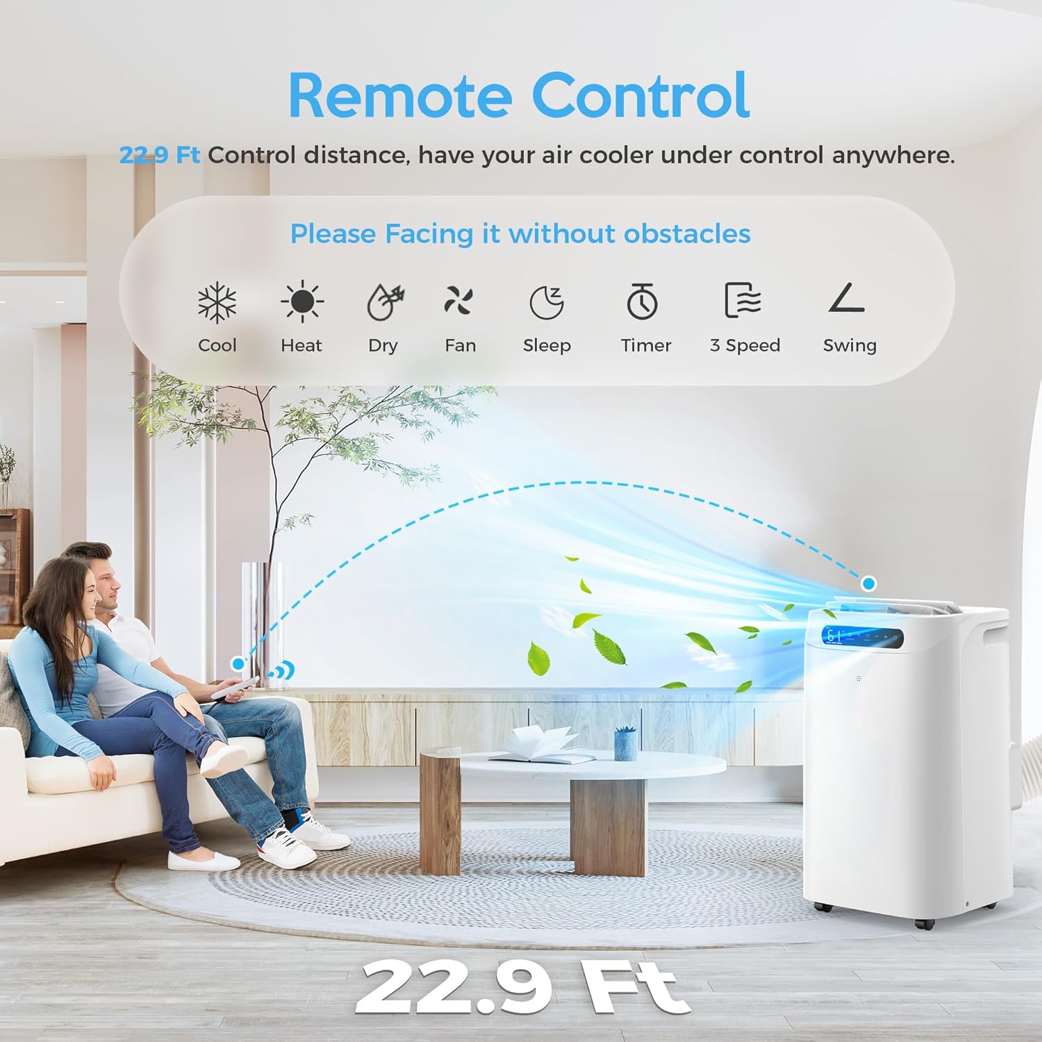 14000 BTU Portable Air Conditioners with Heat Mode, Remote Control, 4-in-1 Free Stand Smart Cooling AC Unit with Dehumidifier, Heater, Fan, Cools Room up to 700 sq.ft,Auto Swing,Timer,White