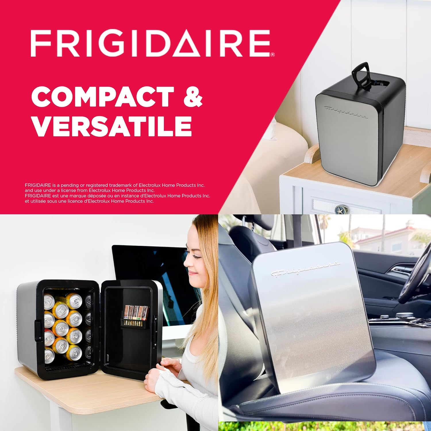 Frigidaire EFMIS188-SS 15 Can Mini Portable Fridge Cooler, 10L, 15-can Capacity, Brushed Stainless Rugged Finish