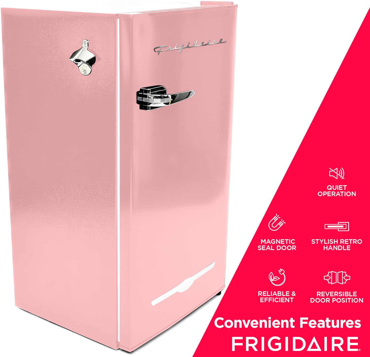 Frigidaire Retro Compact Fridge with Chiller, 3.2 cu ft Countertop Fridge with Built-In Bottle Opener, Compact Refrigerator for Office, Bedroom, Dorm Room or Cabin - 16.5"D x 19"W x 31"H (Pink)