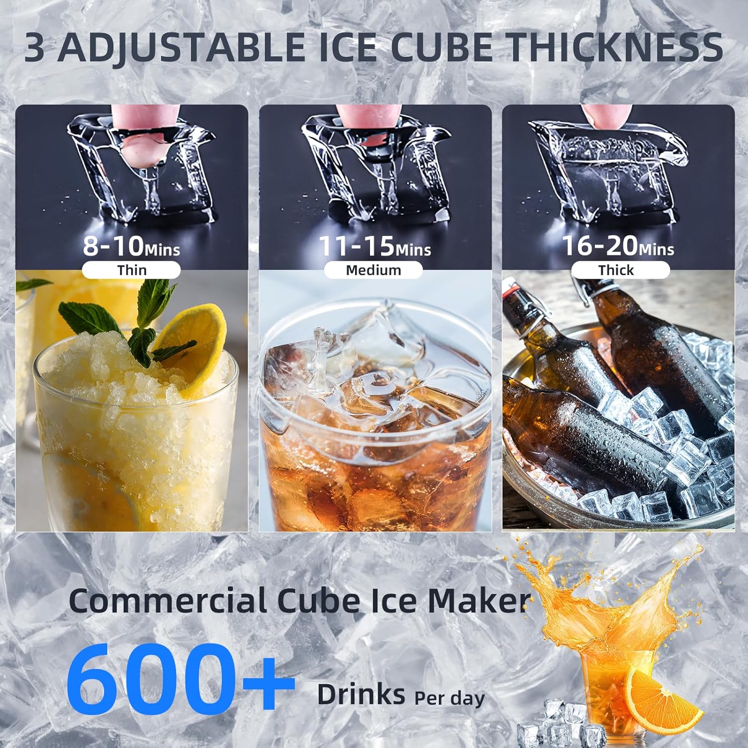 Antarctic Star Commercial Ice Makers Machine Stainless Steel Makers 100 Lbs of Ice Per 24H with 33 Pounds Storage Capacity Ice Cubes Freestanding Party/Bar/Restaurant Scoop Connection Hose Silver