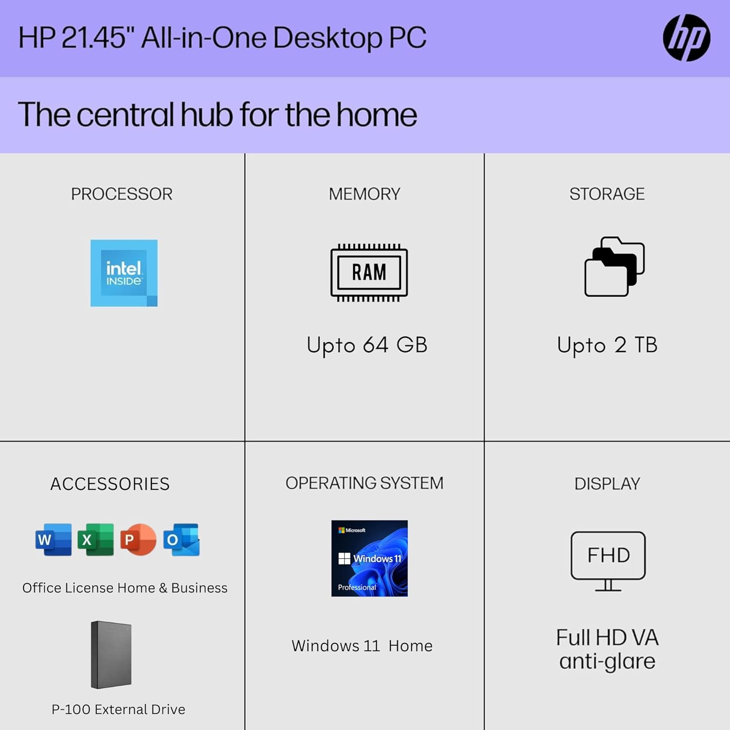 HP 22" All-in-One Desktop PC • The New Version and Look • 12 Month Microsoft Office • 40GB RAM • 1TB Storage (512GB SSD and 512GB External) • FHD Display • Intel Celeron Processor • Windows 11 Home