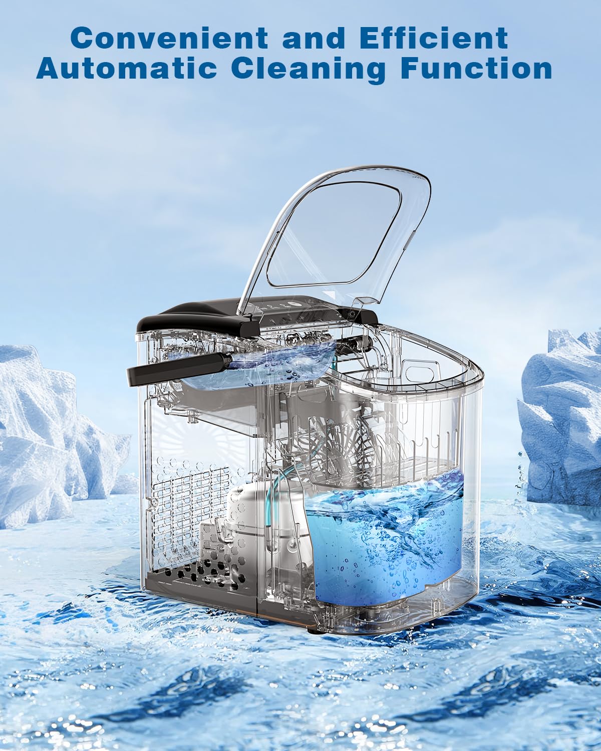 Ice Makers Countertop with Handle, Portable Ice Machine with Self-Cleaning, 9 Ice Cubes in 6 Mins, 26.5lbs/24Hrs, Quiet Ice Maker with Scoop for Home/Office/Camping/RV, Silver