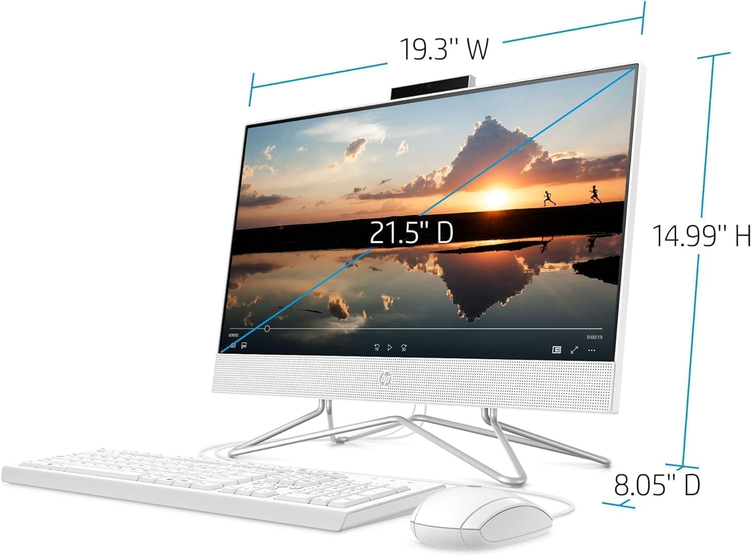 HP All-in-One Desktop Computer, 21.5" FHD Display, Intel Celeron J4025 Processor, 16GB RAM, 256GB SSD, Webcam, HDMI, RJ-45, Wired Keyboard&Mouse, Wi-Fi, Windows 11 Pro