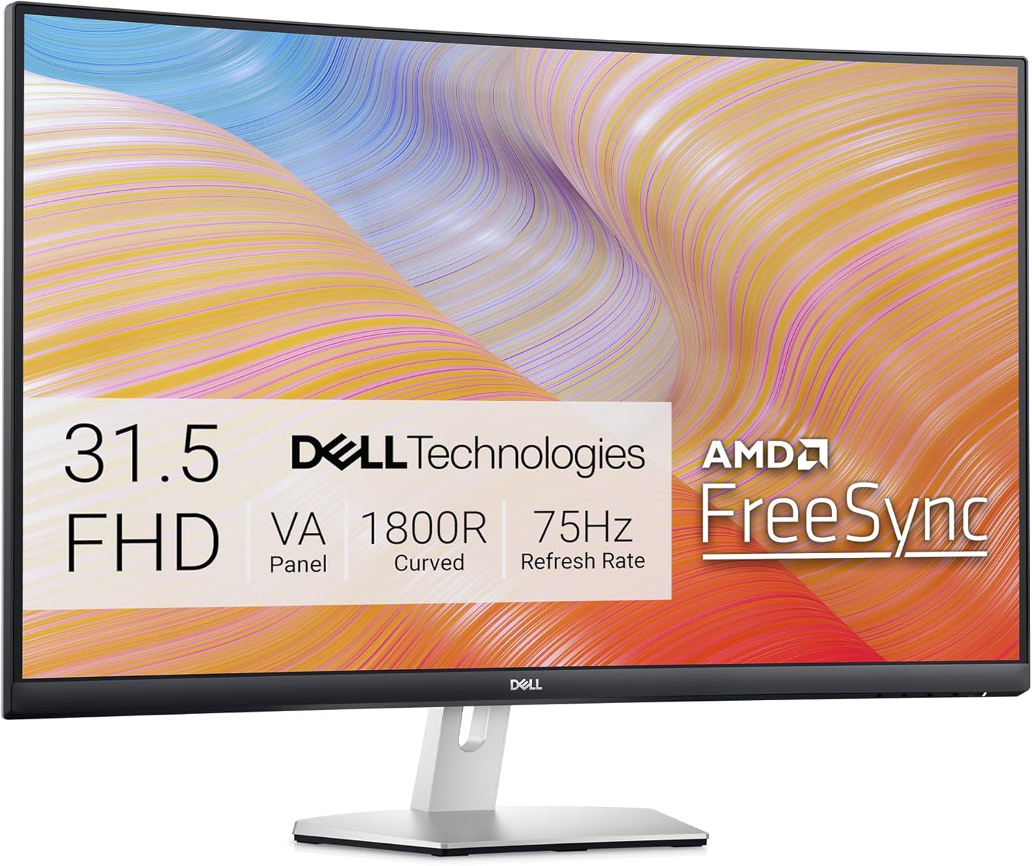 Dell S3222HN Curved Monitor - 31.5-inch FHD (1920x1080) 75Hz 4Ms 1800R Curved Display, HDMI Connectivity, AMD FreeSync Technology, Tilt Adjustability - Silver